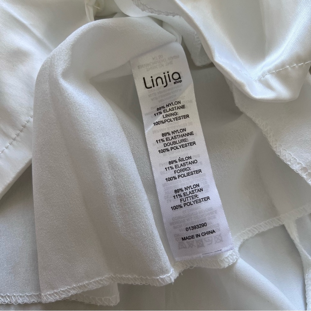 White Ruched Button Ribbon Mini Dress - Picture 6 of 9